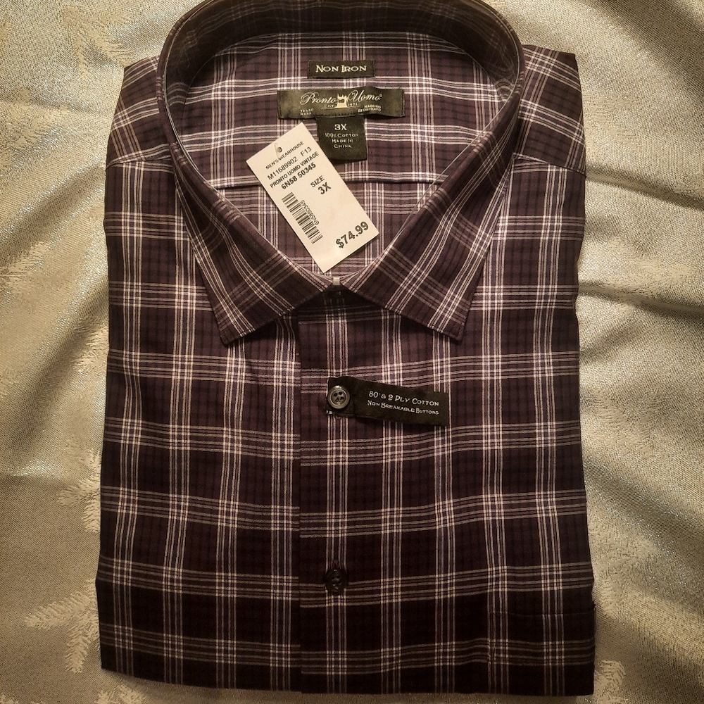 Mens dark purple, plaid men's wearhouse big and tall 3X button-up dress shirt